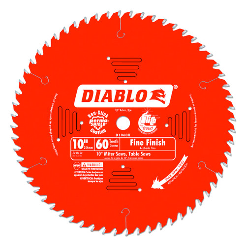 DIABLO D1060X 10" 60T - Fine Finish Blade, Miter & Table Saws, 5/8" Arbor