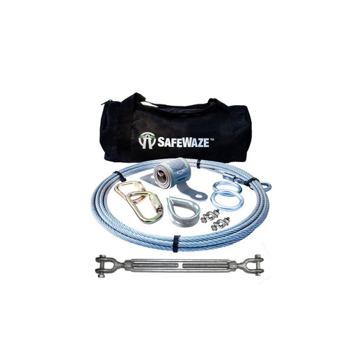 Safewaze 019-8016 2 Person Cable Horizontal Lifeline Kit with Coil Energy Absorber