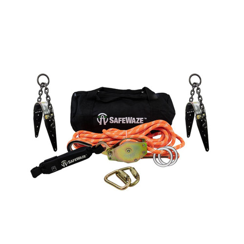 Safewaze 019-8008 - 2 Person Rope Horizontal Lifeline Kit with Chain Anchors