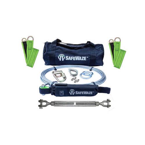 Safewaze 019-8024 2 Person Cable Horizontal Lifeline Kit with Cross Arm Straps and Energy Absorber