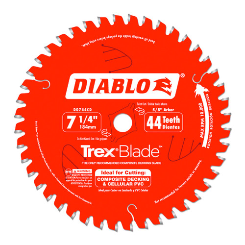 DIABLO D0744CD - 7-1/4" x 44 Tooth Composite Material/Plastics TrexBlade