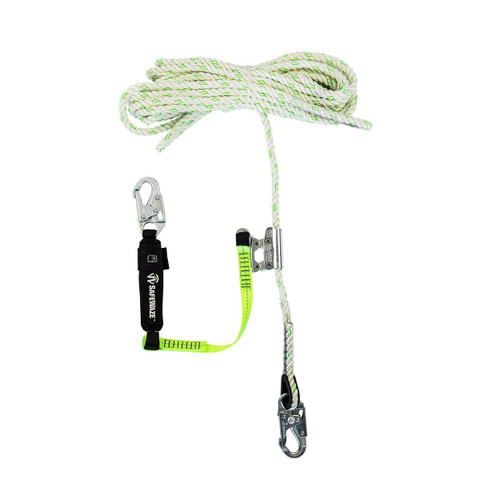 Safewaze FS700-50GA-3E Premium Rope Lifeline w/ Snap Hook, Rope Grab, & 3' Shock Absorbing Lanyard