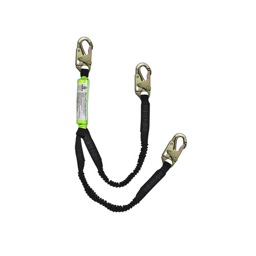 Safewaze FS571 6' Dual-Leg Stretch Energy Absorbing Lanyard w/ Double-Locking Snap Hooks