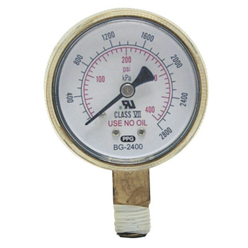 BEST WELDS B2400 Pressure Gauge, 2" 400 psi, Brass, 1/4" NPT