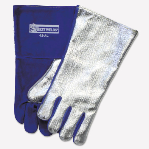 BEST WELDS 902-42AL Split Cowhide Front Welding Gloves, Aluminized Back, Large, Blue Front