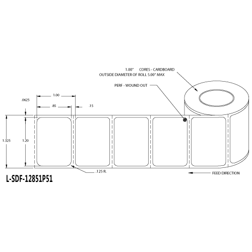 1.2x0.85 Direct Thermal Matte Paper Labels - L-SDF-12851P51