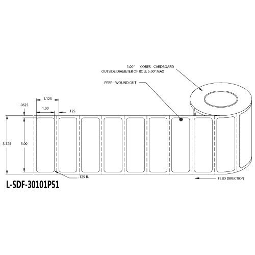 3x1 Direct Thermal Matte Paper Labels - L-SDF-30101P51