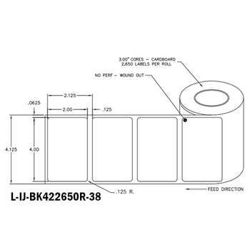 4 in W x 2 in L IJ Matte Film - BS5609 Certified Labels, 8 in OD, 3 in Core, White, Freezer Grade Adhesive, No Perf, 2,650 Labels/Roll, 4 Rolls/Case, 1 Case (10,600 Labels), Black Rhino Preferred