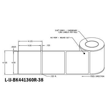4 in W x 4 in L IJ Matte Film - BS5609 Certified Labels, 8 in OD, 3 in Core, White, Freezer Grade Adhesive, No Perf, 1,360 Labels/Roll, 4 Rolls/Case, 1 Case (5,440 Labels), Black Rhino Preferred