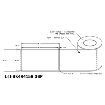 4 in W x 8 in L IJ Matte Film - BS5609 Certified Labels, 6 in OD, 3 in Core, White, High Performance Permanent Adhesive, Perf, 415 Labels/Roll, 4 Rolls/Case, 1 Case (1,660 Labels), Black Rhino Stock Labels