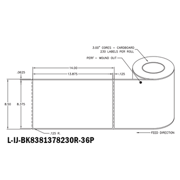 8.375 in W x 13.875 in L IJ Matte Film - BS5609 Certified Labels, 6 in OD, 3 in Core, White, Freezer Grade Adhesive, Perf, 230 Labels/Roll, 4 Rolls/Case, 1 Case (920 Labels), Black Rhino Preferred
