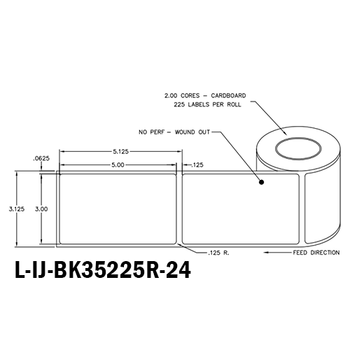 3 in W x 5 in L IJ Matte Film - BS5609 Certified Labels, 4 in OD, 2 in Core, White, High Performance Permanent Adhesive, No Perf, 225 Labels/Roll, 12 Rolls/Case, 1 Case (2,700 Labels), Black Rhino Stock Labels