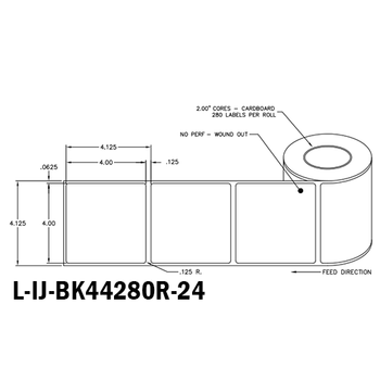 4 in W x 4 in L IJ Matte Film - BS5609 Certified Labels, 4 in OD, 2 in Core, White, High Performance Permanent Adhesive, No Perf, 280 Labels/Roll, 12 Rolls/Case, 1 Case (3,360 Labels), Black Rhino Stock Labels