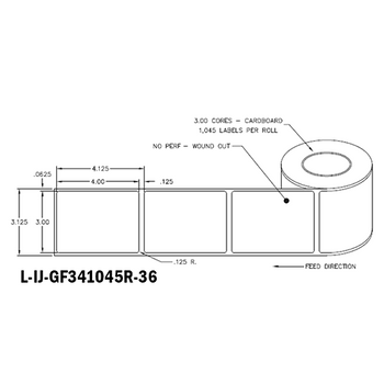 3 in W x 4 in L IJ High-Gloss Film Labels, 6 in OD, 3 in Core, White, General Purpose Permanent Adhesive, No Perf, 1,045 Labels/Roll, 4 Rolls/Case, 1 Case (4,180 Labels), Black Rhino Stock Labels
