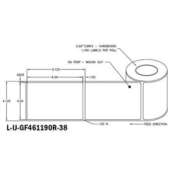 4 in W x 6 in L IJ High-Gloss Film Labels, 8 in OD, 3 in Core, White, General Purpose Permanent Adhesive, No Perf, 1,190 Labels/Roll, 4 Rolls/Case, 1 Case (4,760 Labels), Black Rhino Stock Labels
