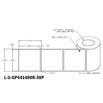4 in W x 4 in L IJ High-Gloss Paper Labels, 8 in OD, 3 in Core, White, General Purpose Permanent Adhesive, Perf, 1,480 Labels/Roll, 4 Rolls/Case, 1 Case (5,920 Labels), Black Rhino Stock Labels