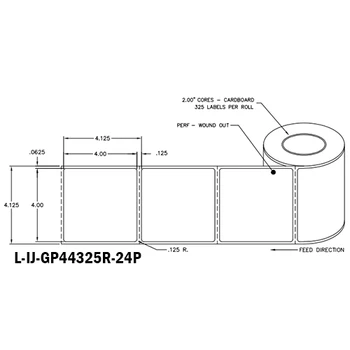 4 in W x 4 in L IJ High-Gloss Paper Labels, 4 in OD, 2 in Core, White, General Purpose Permanent Adhesive, Perf, 325 Labels/Roll, 12 Rolls/Case, 1 Case (3,900 Labels), Black Rhino Stock Labels