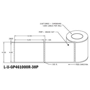 4 in W x 6 in L IJ High-Gloss Paper Labels, 8 in OD, 3 in Core, White, General Purpose Permanent Adhesive, No Perf, 1,000 Labels/Roll, 4 Rolls/Case, 1 Case (4,000 Labels), Black Rhino Stock Labels
