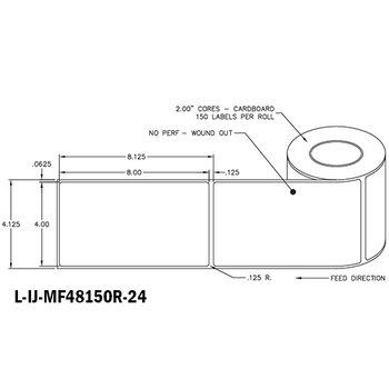 4 in W x 8 in L IJ Matte Film Labels, 4 in OD, 2 in Core, White, Freezer Grade Adhesive, No Perf, 150 Labels/Roll, 12 Rolls/Case, 1 Case (1,800 Labels), Black Rhino Preferred