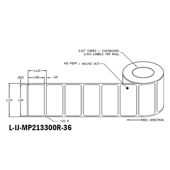 2 in W x 1 in L IJ Matte Paper Labels, 6 in OD, 3 in Core, White, General Purpose Permanent Adhesive, No Perf, 3,300 Labels/Roll, 4 Rolls/Case, 1 Case (13,200 Labels), Black Rhino Stock Labels