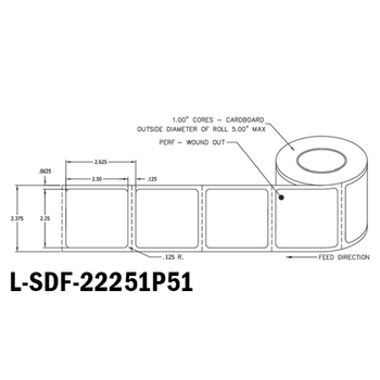 2.25 in W x 2.5 in L DT Matte Paper Labels, 5 in OD, 1 in Core, White, All-Temp Permanent Adhesive, Perf, 1,000 Labels/Roll, 4 Rolls/Case, 1 Case (4,000 Labels), Black Rhino Stock Labels