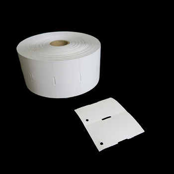 2.25 in W x 1.375 in L DT Matte Paper Tags, 5 in OD, 1 in Core, White, Perf, 1,600 Tags/Roll, 6 Rolls/Case, 1 Case (9,600 Tags), Black Rhino Stock Labels