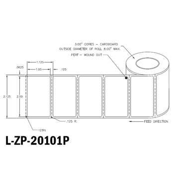 2"W x 1" L TT Poly Labels 8"OD 3"Core White High Perform.Perm. Adh. Perf, 5,500/Roll, 8 Rolls/Case 44,000 Black Rhino Stock