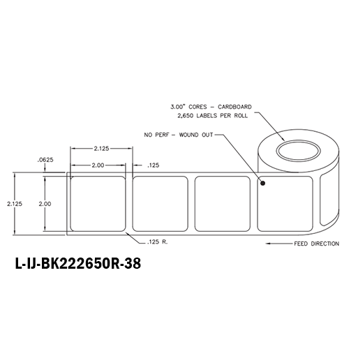 2 in W x 2 in L IJ Matte Film - BS5609 Certified Labels, 8 in OD, 3 in Core, White, Freezer Grade Adhesive, No Perf, 2,650 Labels/Roll, 4 Rolls/Case, 1 Case (10,600 Labels), Black Rhino Preferred