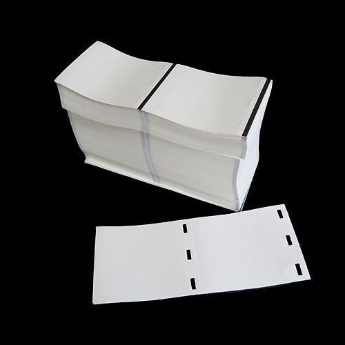4 in W x 5 in L IJ Matte Film Tags, Fanfold, White, Perf, 10 in Fanfold Length, With Black Marks, 1,000 Tags/Stack, 2 Stacks/Case, 1 Case (2,000 Tags), Black Rhino Stock Labels