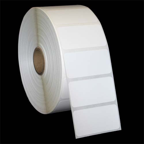 2 in W x 1 in L IJ Matte Film Labels, 4 in OD, 2 in Core, White, High Performance Permanent Adhesive, No Perf, 1,100 Labels/Roll, 12 Rolls/Case, 1 Case (13,200 Labels), Black Rhino Stock Labels
