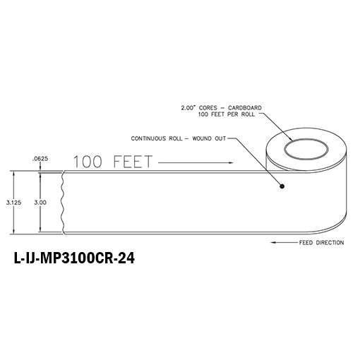 3 in W x 100 ft L IJ Matte Paper Continuous Roll, 4 in OD, 2 in Core, White, General Purpose Permanent Adhesive, No Perf, 100 Feet/Roll, 12 Rolls/Case, 1 Case (1,200 Feet), Black Rhino Stock Labels
