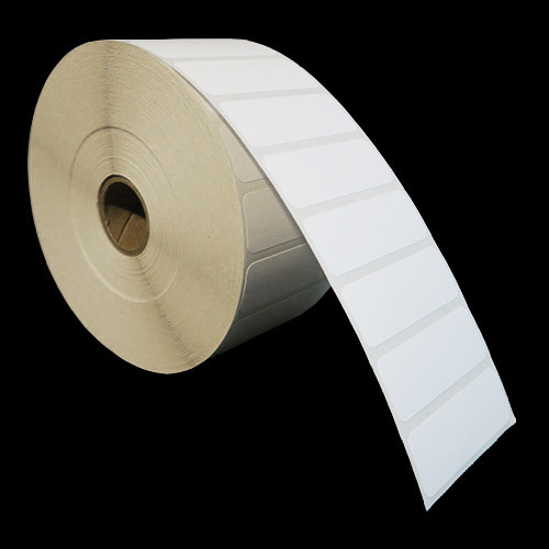 2.25 in W x 0.75 in L DT Matte Paper Labels, 5 in OD, 1 in Core, White, All-Temp Permanent Adhesive, Perf, 3,200 Labels/Roll, 12 Rolls/Case, 1 Case (38,400 Labels), Black Rhino Stock Labels
