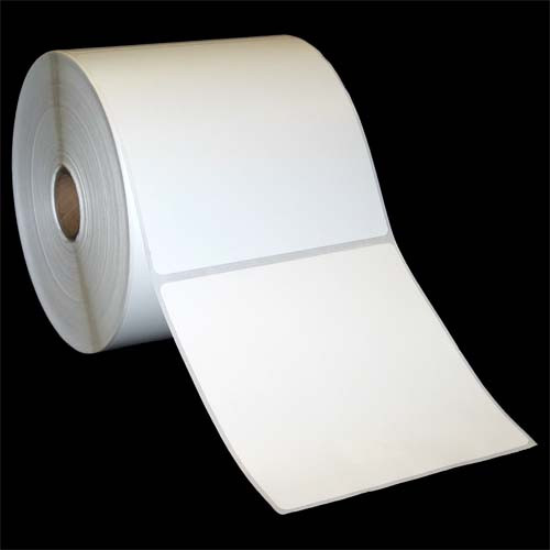 4 in W x 4 in L DT Matte Paper Labels, 5 in OD, 1 in Core, White, All-Temp Permanent Adhesive, Perf, 700 Labels/Roll, 12 Rolls/Case, 1 Case (8,400 Labels), Black Rhino Stock Labels