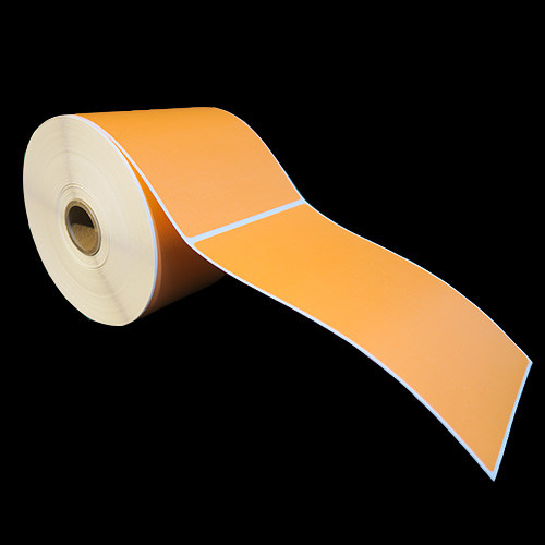 4 in W x 6 in L DT Matte Paper Labels, 5 in OD, 1 in Core, Orange (PMS 1495), All-Temp Permanent Adhesive, Perf, 430 Labels/Roll, 6 Rolls/Case, 1 Case (2,580 Labels), Black Rhino Stock Labels