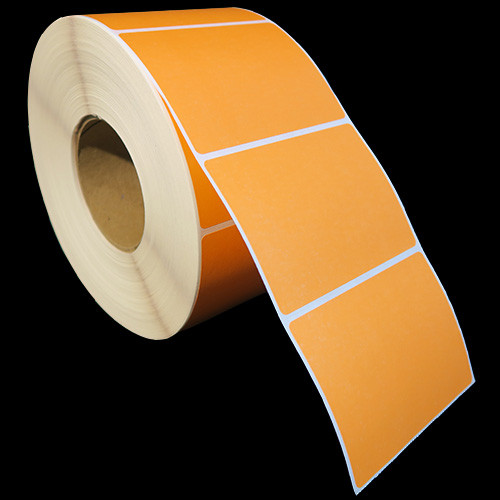 4 in W x 3 in L TT Matte Paper Labels, 8 in OD, 3 in Core, Orange (PMS 1495), General Purpose Permanent Adhesive, Perf, 1,900 Labels/Roll, 4 Rolls/Case, 1 Case (7,600 Labels), Black Rhino Stock Labels