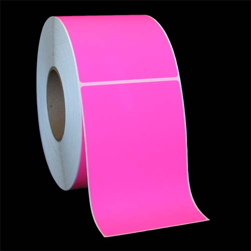 4 in W x 6 in L TT Matte Paper Labels, 8 in OD, 3 in Core, Fluorescent Pink (PMS 806), General Purpose Permanent Adhesive, Perf, 1,000 Labels/Roll, 4 Rolls/Case, 1 Case (4,000 Labels), Black Rhino Stock Labels