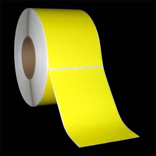 4 in W x 6.5 in L TT Matte Paper Labels, 8 in OD, 3 in Core, Yellow (Pantone Yellow), General Purpose Permanent Adhesive, Perf, 930 Labels/Roll, 4 Rolls/Case, 1 Case (3,720 Labels), Black Rhino Stock Labels