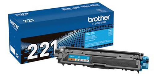 Brother TN221C OEM Toner Cartridge, Yellow, For Brother Printers, Standard Yield, 1400 Pages, 1/Carton