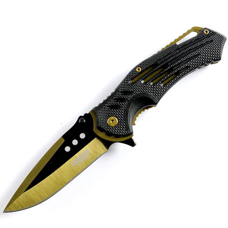 Defender Xtreme Golden 8.75" Spring Assisted Tactical Folding Knife 3CR13 Steel