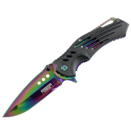 Defender Xtreme 8.75" Spring Assisted Tactical Folding Knife 3CR13 Steel Rainbow