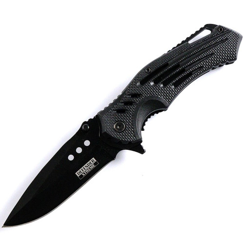Defender Xtreme Black 8.75" Spring Assisted Tactical Folding Knife 3CR13 Steel