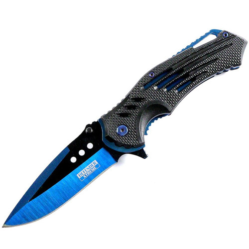 Defender Xtreme Blue 8.75" Spring Assisted Tactical Folding Knife 3CR13 Steel