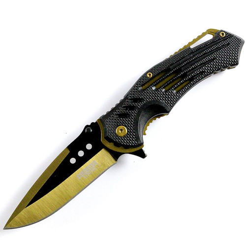 Defender Xtreme Golden 8.75" Spring Assisted Tactical Folding Knife 3CR13 Steel