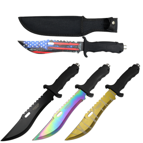 Defender-Xtreme 13" Gold Coating Tiger Texture Blade Hunting Knife Stainless Steel
