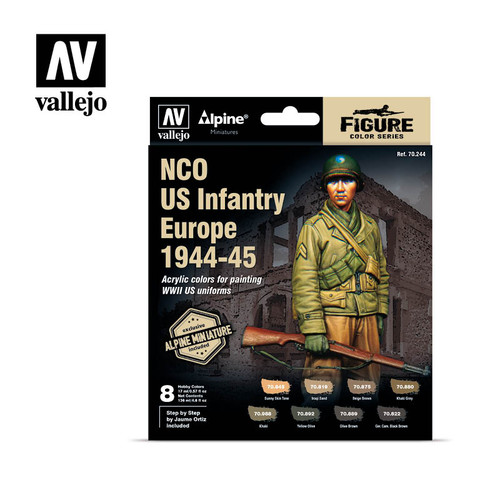 Model Color Alpine NCO US Infantry Europe 1944-45 Acrylic Paint Set with Figure (8x17ml) AV70244