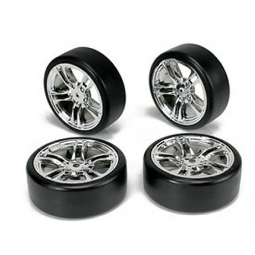 E4D Mounted Drift Tyre and Rim F/Silver TM503302FS