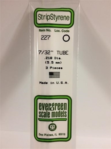 Styrene Round Tube 7/32" (.218 Dia.) (5.5mm) Length: 14" (35cm) 3pcs 227