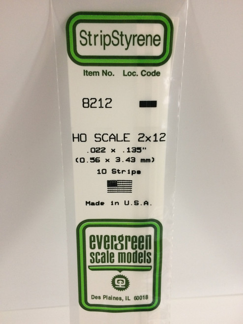 Styrene HO Scale Strips (2x12) .022 x .135" (0.56 x 3.43mm) Length: 14" (35cm) 10pcs 8212