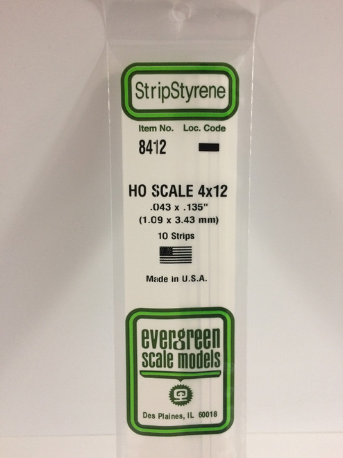 Styrene HO Scale Strips (4x12) .043 x .135" (1.09 x 3.43mm) Length: 14" (35cm) 10pcs 8412