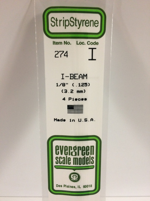 Styrene I-Beam 1/8" (.125") (3.2mm) Length: 14" (35cm) 4pcs 274